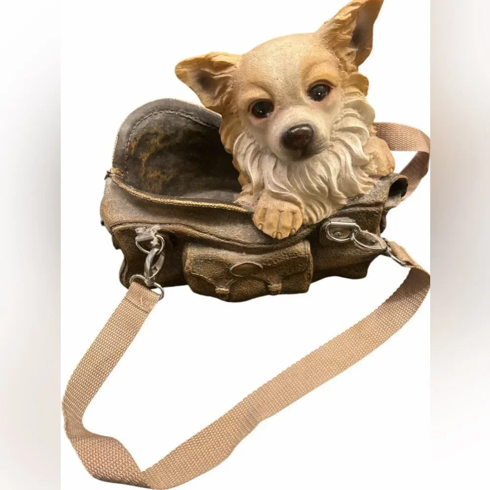 Vintage Corgi Dog Sitting in a Duffle Bag Planter Container